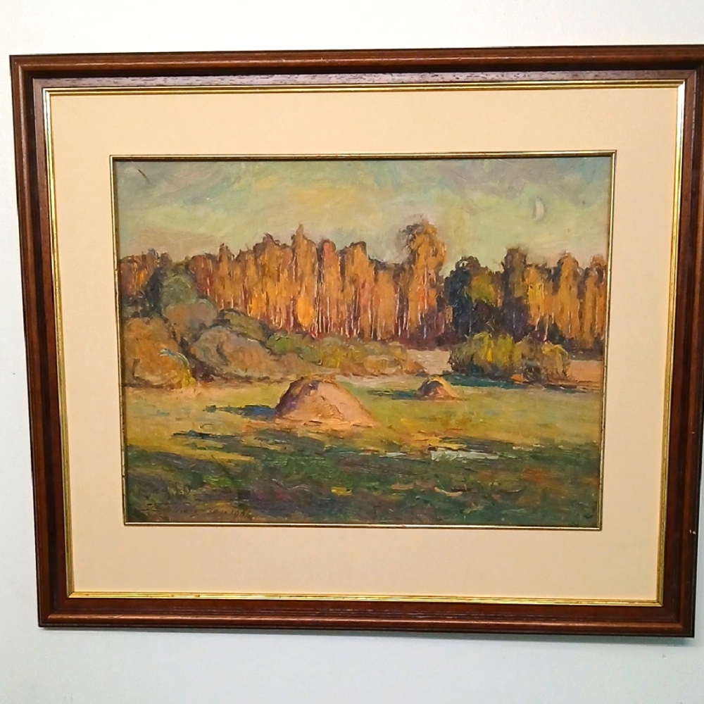 Landscape Impressionist Painting with Brown Frame